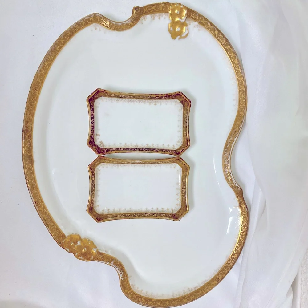 Limoges Porcelain Vanity Tray Set White with Gold Gilt Circa early 1900s